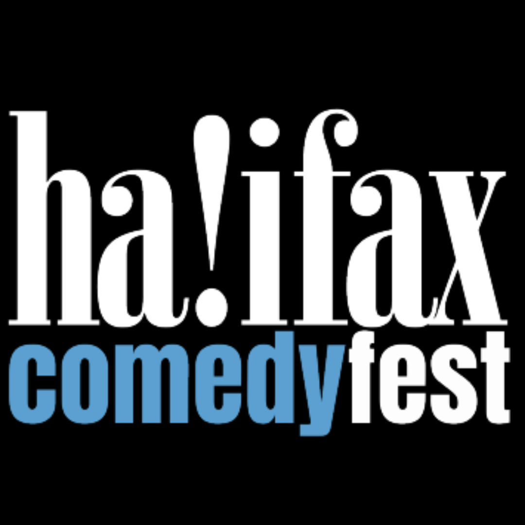This image is a logo for the Halifax Comedy Fest. The design features the word “ha!ifax” in large white letters, playfully integrating an exclamation mark where the "l" and "i" would normally appear, emphasizing humor and excitement. Below it, the word “comedyfest” is written in a bold font—“comedy” in blue and “fest” in white—all on a black background.</p>
<p>Let me know if you’d like help incorporating it into a graphic, post, or promotional write-up!